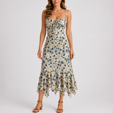 Women’s Floral Summer Midi Dress with Spaghetti Straps