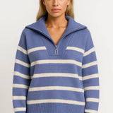 Women’s Half Zip Striped Knit Sweater