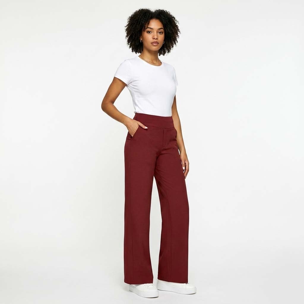 Women's High-Waist Wide Leg Trousers - Smooth Stretchy Weave