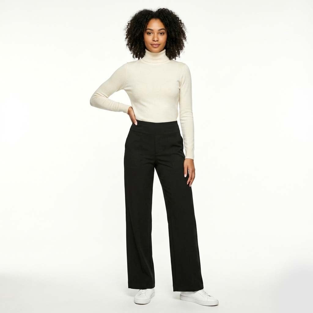 Women's High-Waist Wide Leg Trousers - Smooth Stretchy Weave