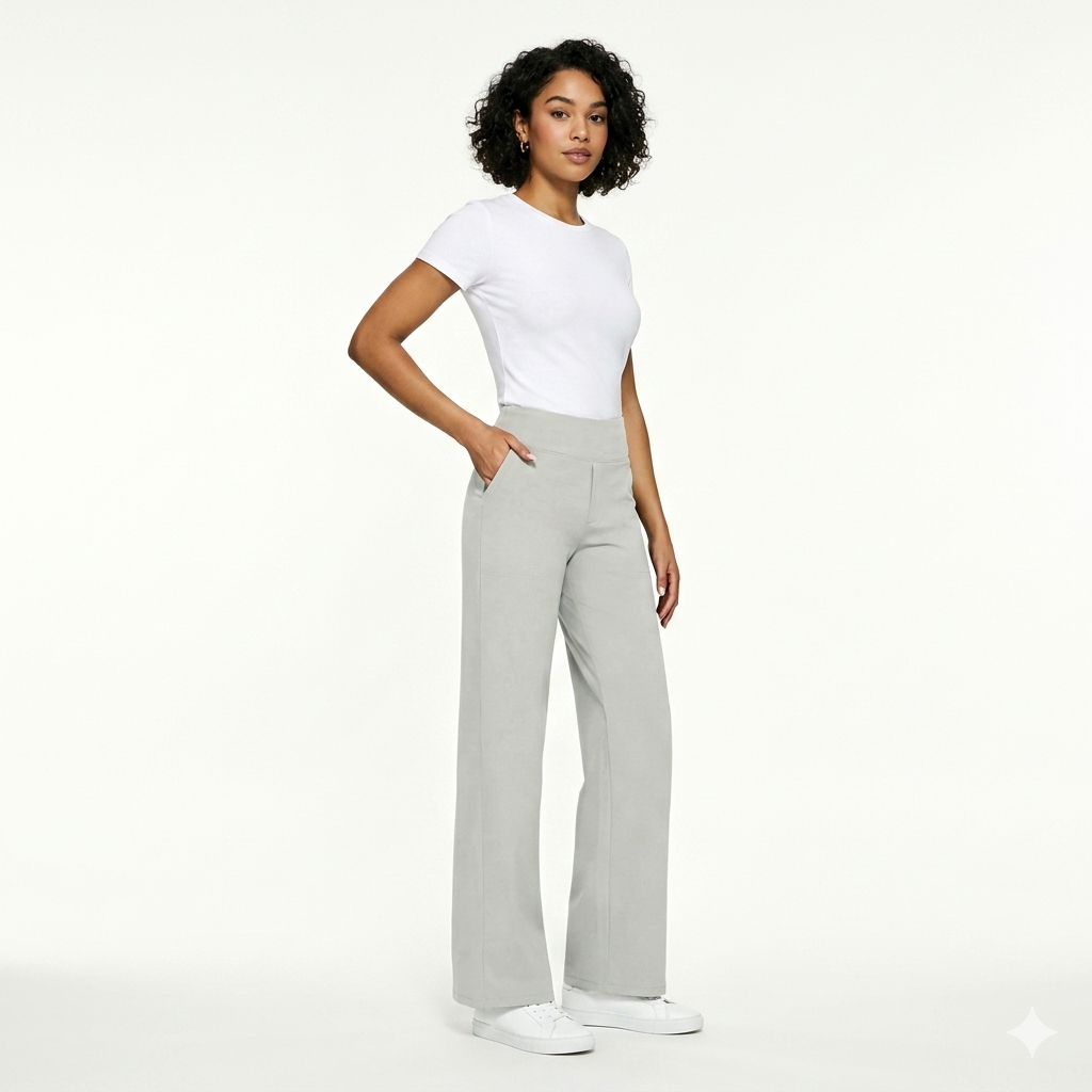 Women's High-Waist Wide Leg Trousers - Smooth Stretchy Weave
