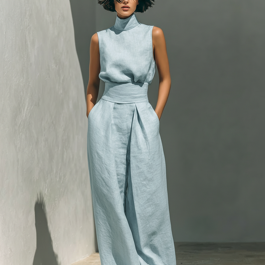 Women’s Sleeveless Two Piece Set Wide Leg Pants Summer Outfit