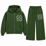 Premium Floral Tracksuit – Zip-Up Hoodie & Wide Leg Joggers Set