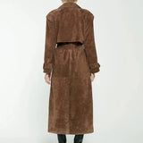 Classic Long Trench Coat with Waist Belt and Double-Breasted Design