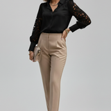 Women’s Blouse with Lace Sleeves and Button Cuffs