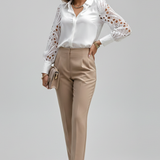 Women’s Blouse with Lace Sleeves and Button Cuffs