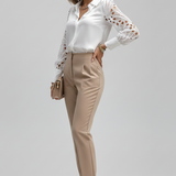 Women’s Blouse with Lace Sleeves and Button Cuffs
