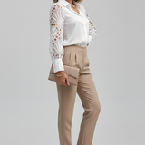 Women’s Blouse with Lace Sleeves and Button Cuffs