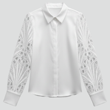 Women’s Blouse with Lace Sleeves and Button Cuffs