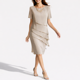 Layered Midi Dress Women Short Sleeve Relaxed Fit