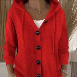 Women Hooded Button Knit Cardigan