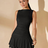 Sleeveless Mini Dress with Ruffle Hem and Slim Fit