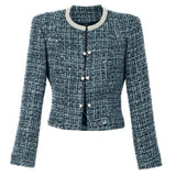 Teal Tweed Blazer with Pearl Trim