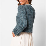 Teal Tweed Blazer with Pearl Trim