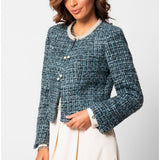 Teal Tweed Blazer with Pearl Trim