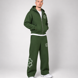 Premium Floral Tracksuit – Zip-Up Hoodie & Wide Leg Joggers Set