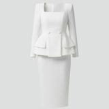Women's Square Neck Skirt Suit Set – Blazer and Midi Skirt Co-ord