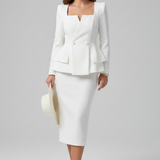 Women's Square Neck Skirt Suit Set – Blazer and Midi Skirt Co-ord
