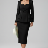 Women's Square Neck Skirt Suit Set – Blazer and Midi Skirt Co-ord