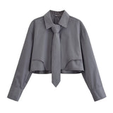 Cropped Tie Detail Shirt – Long Sleeve Structured Blouse