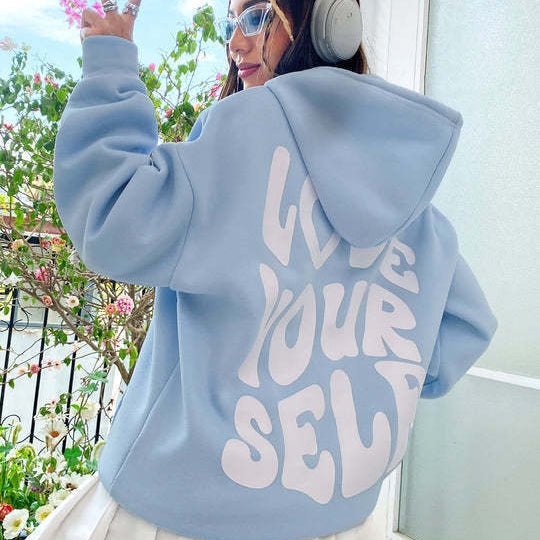 Love Yourself Graphic Hoodie with Oversized Streetwear Fit