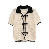 Tie Front Knit Cardigan Top – Short Sleeve Textured Fit