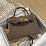 Structured Top Handle Leather Handbag with Gold Lock