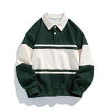 Relaxed Colour Block Polo Sweatshirt with Button Placket