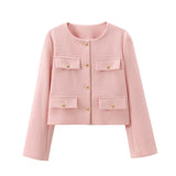 Chic Gold-Button Cropped Jacket with Pocket Detail