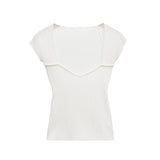 Ribbed Square Neck Top – Fitted Short Sleeve Knit