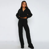 Elegant Ribbed Lounge Set with Half-Zip Top and Flared Trousers