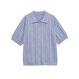 Short Sleeve Knit Polo Shirt – Lightweight Textured Button Top
