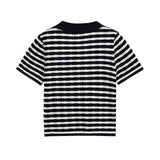 Striped V-Neck Knit Polo Top – Slim Fit Casual Shirt