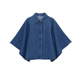Oversized Denim Cape Shirt – Relaxed Fit Button Top