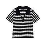Striped V-Neck Knit Polo Top – Slim Fit Casual Shirt
