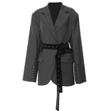 Tailored Belted Blazer Jacket with Lapel Collar