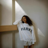 Oversized Varsity Graphic Sweatshirt with Mock Neck