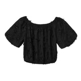 Off Shoulder Crop Top – Textured Puff Sleeve Blouse