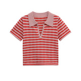 Striped V-Neck Knit Polo Top – Slim Fit Casual Shirt