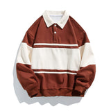 Relaxed Colour Block Polo Sweatshirt with Button Placket