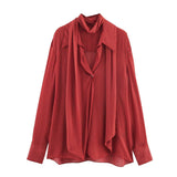 Tie Neck Blouse – Elegant Long Sleeve Draped Shirt