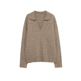 Cable Knit V-Neck Sweater – Soft Relaxed Fit Pullover