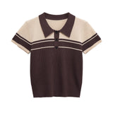 Fitted Contrast Trim Knit Top for Vintage Chic Style