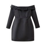 Off Shoulder Long Sleeve Mini Dress – Flared A-Line Party Dress