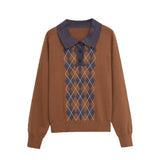 Argyle Polo Knit Sweater – Classic Pattern Relaxed Fit Pullover