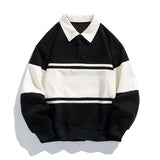 Relaxed Colour Block Polo Sweatshirt with Button Placket