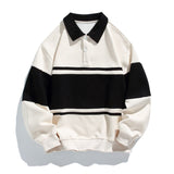 Relaxed Colour Block Polo Sweatshirt with Button Placket
