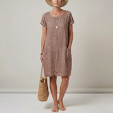 Women's Mini Dress - Short Sleeve with Front Pockets