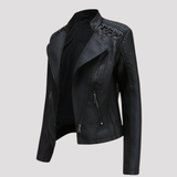 Women's Lace-Up Shoulder Faux Leather Biker Jacket