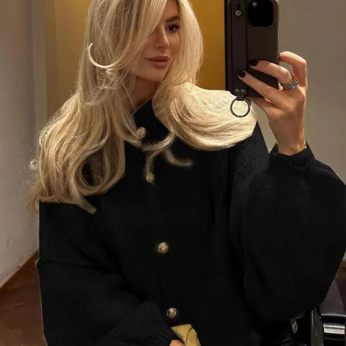 Oversized Knitted Cardigan with Gold Button Detail